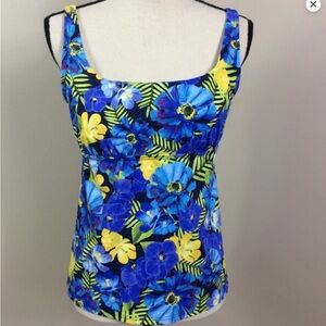 Lands' End Blue and Yellow Fitted Sleeveless Tank Top